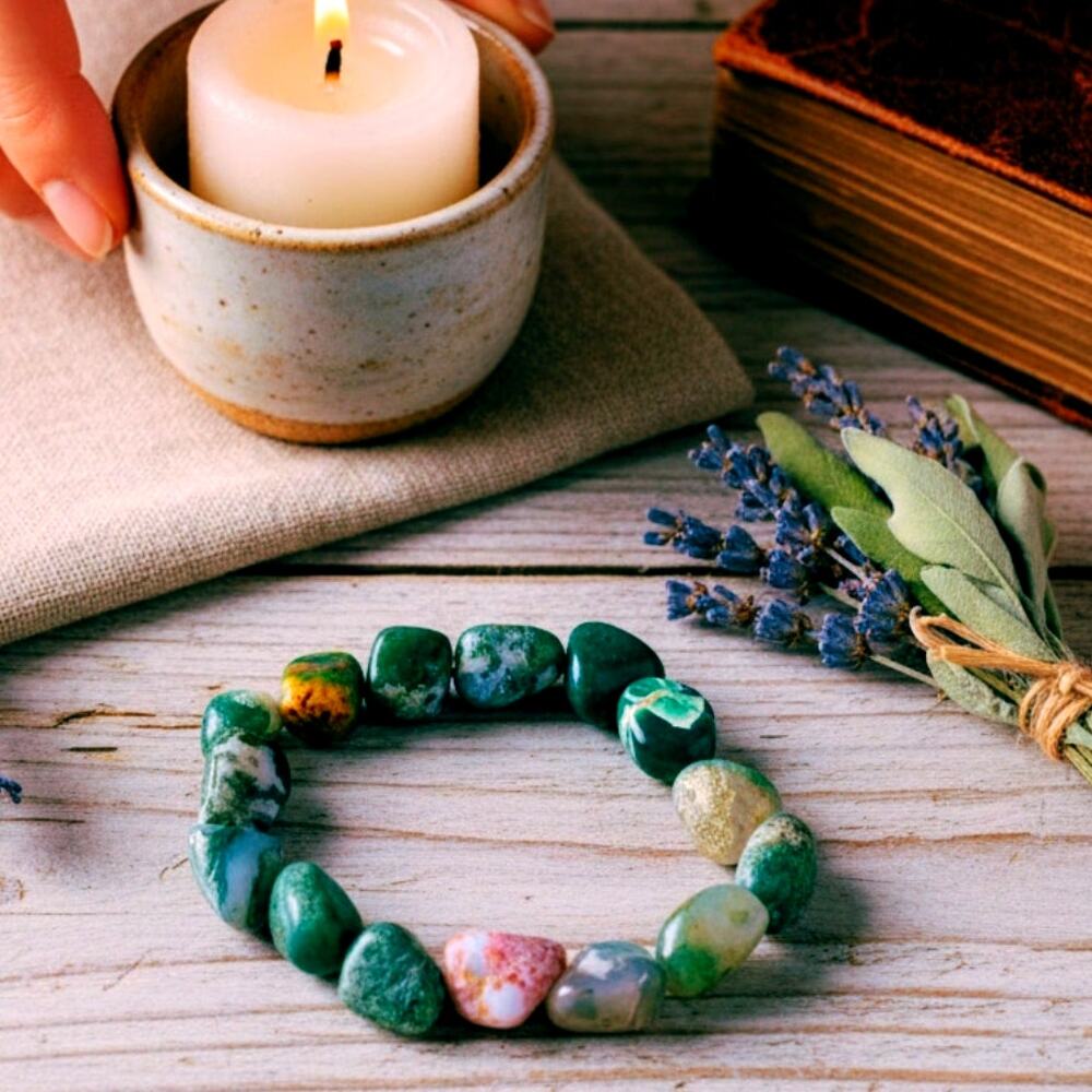 Ocean Jasper & Moss Agate Bracelet – Natural Gemstone Stretch Bracelet